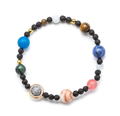 Fesciory Women Solar System Bracelet Universe Galaxy The Eight Planets Guardian Star Natural Stone Beads Bracelet Bangle Gifts - color: Lava Stone(Stretch)