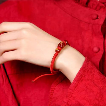 2026 Chinese New Year of Horse Bracelets for Women Men, 12 Chinese Zodiac Bracelet Good Luck Red String Animal Horse Charm Braided Bangle Adjustable Jewelry Gift - color: 3 Cylinder+3 Circle