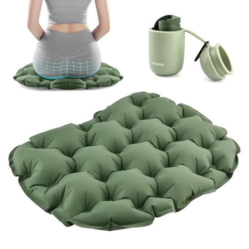 Inflatable Seat Cushion, Portable & Lightweight Airplane Seat Cushion, Camping Accessories Chair Pad Travel Stadium Cushions for Wheelchair,Driving,Office Work(Color:Green)