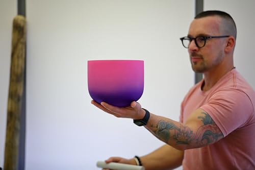 TOPFUND Pink Purple F Note Crystal Singing Bowl Heart Chakra 8 inch with Carrying Case and Suede Mallet - color: Pink Purple F Note, size: 8 inch