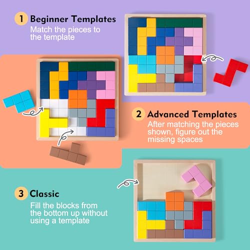 Dementia Products for Elderly, Wooden Tiles Matching Game with 40 Templates, Dementia Activities for Seniors, Easy Memory Games for Alzheimer's, Large Puzzle Pattern Blocks