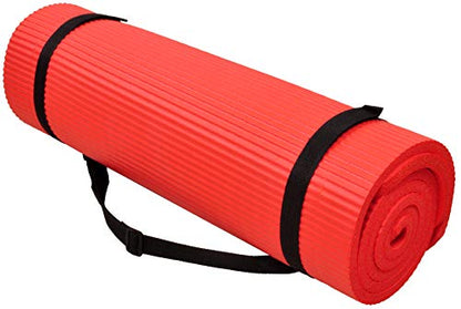Fitvids All Purpose 1/2-Inch Extra Thick High Density Anti-Tear Exercise Yoga Mat and Knee Pad with Carrying Strap, Multiple Colors - color: Red