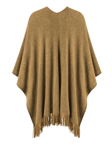 Ferand Shawl Wraps for Women, Cozy Lightweight Poncho Cape with Pockets, Warm for Fall Winter Travel - color: Camel