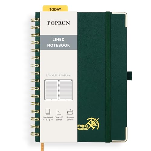 POPRUN Lined Spiral Journal Notebook for Women & Men, A5 Notebooks College Ruled, 141 Pages, Hardcover Notebooks for Work Note Taking, Journals for Writing, Journaling, 5.75'' x 8.25'', Dark Green - color: Dark Green, size: 5.75 x 8.25 inches