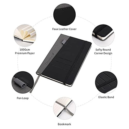 Lined Journal Notebooks with Pen Loop, Hardcover Notebook Journal for Work, 100Gsm Premium Thick Paper with Inner Pocket, Medium 5.7''''x8.4'''', ?Black, Ruled, 1 Pack - color: Gray-black
