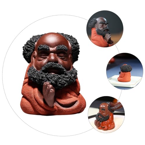 Beaupretty Bodhidharma Purple Clay Figurine Tranquil Tea Table Ornament Unique Desktop Decor Home Desktop Sculpture for Tea Ceremony and Indoor Decoration