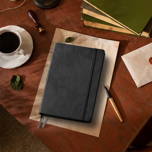 Plexon Dotted Journal Notebook, Notebook Journal 160 Pages, Dotted Notebook Medium 5.7 inches x 8 inches, 120 GSM Thick Paper, Black, Hardcover - color: Black, style: Dotted