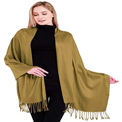 CJ Apparel Solid Color Tassels Design Nepalese Shawl Scarf Wrap Stole Throw Head Wrap Pashmina Gift Hand Made in Nepal New - color: Light Brown