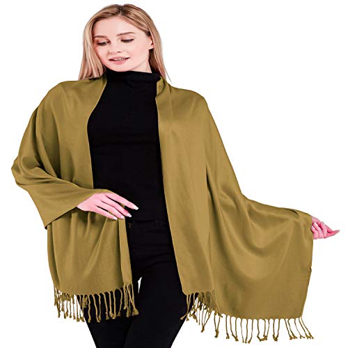 CJ Apparel Solid Color Tassels Design Nepalese Shawl Scarf Wrap Stole Throw Head Wrap Pashmina Gift Hand Made in Nepal New - color: Light Brown