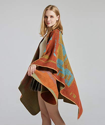Women's Shawls and Wraps Open Front Poncho Cape Winter Sweater - color: B3-orange