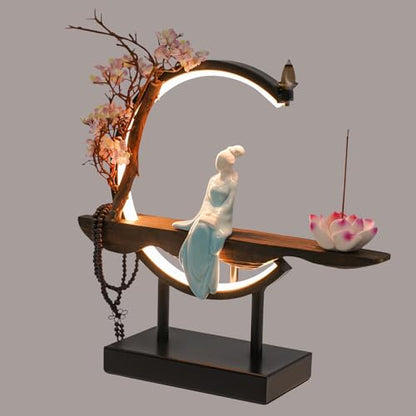 Incense Holder for Sticks, Tabletop Decor with LED Light Ceramic Tabletop Incense Burner Indoor Zen Relaxation for Office, Living Room, Bedroom