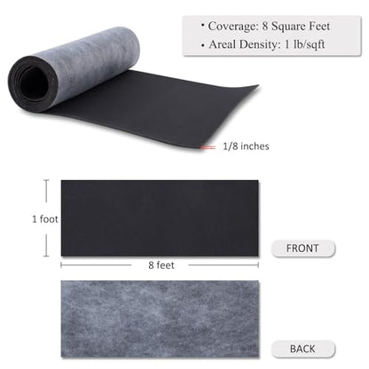 TroyStudio Mass Loaded Vinyl Sound Proof Barrier, 1 lb/sqft, 1 x 8 Feet MLV Insulation Sheet, Anti Vibration Deadening Soundproofing Material - color: Black