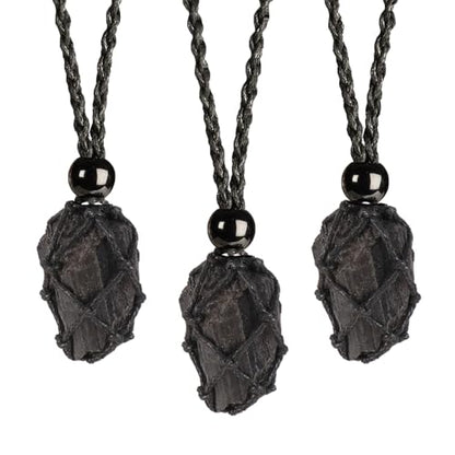 Natural unprocessed crystal raw stone hand woven rope adjustable necklace pendant for both men and women - color: C-3pcs Tourmaline