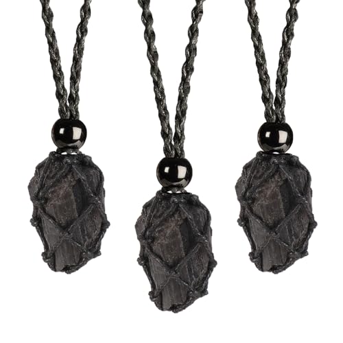 Natural unprocessed crystal raw stone hand woven rope adjustable necklace pendant for both men and women - color: C-3pcs Tourmaline