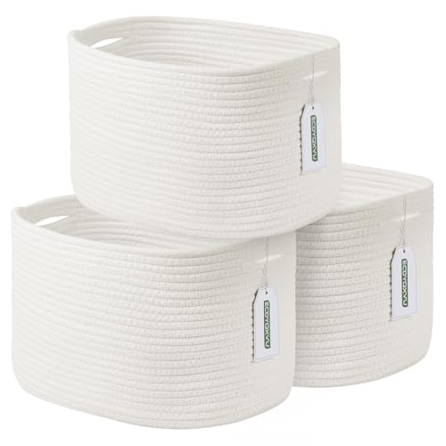ECDYQXVU Cotton Rope Storage Basket, 15x10x9 Inches, Woven Basket for Shelves, Clothes, Towels, Books, and Laundry, White (3 Pack) - color: White, size: 3 Pack