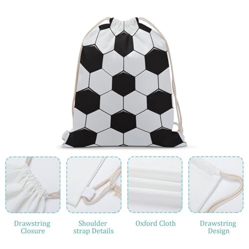 Soccer Ball White And Black Portable Canvas Drawstring Backpack with Drawstring Pockets 35x50cm - color: Soccer Ball White and Black, size: 35x50cm
