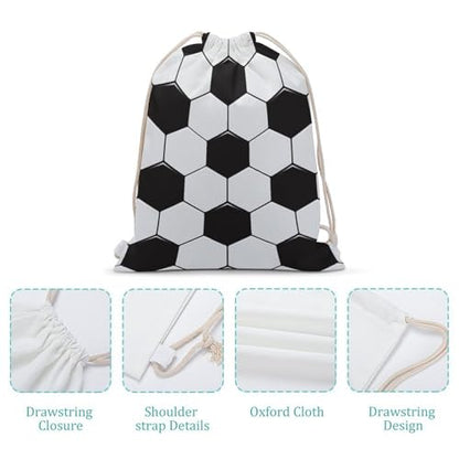 Soccer Ball White And Black Portable Canvas Drawstring Backpack with Drawstring Pockets 35x50cm - color: Soccer Ball White and Black, size: 35x50cm