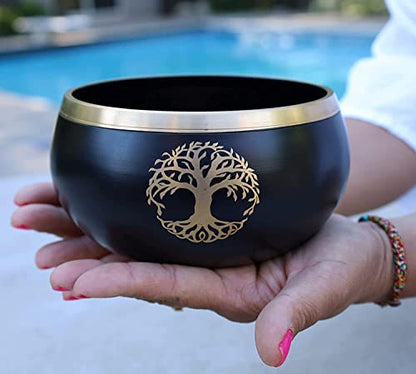 Tibetan Tree Of Life Singing Bowl Mallet Cushion Set ~ For Meditation, Yoga, Spiritual Healing and Mindfulness ~ Extra Large Black - color: Black