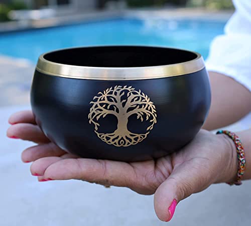 Tibetan Tree Of Life Singing Bowl Mallet Cushion Set ~ For Meditation, Yoga, Spiritual Healing and Mindfulness ~ Extra Large Black - color: Black