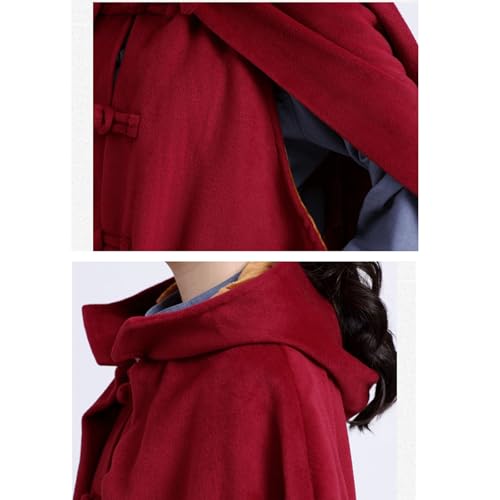 Winter Meditation Robe Hooded Trench Coat Cloak Double Layer Plush Buddhist Capes Unisex with Pockets - color: Blue, size: Small