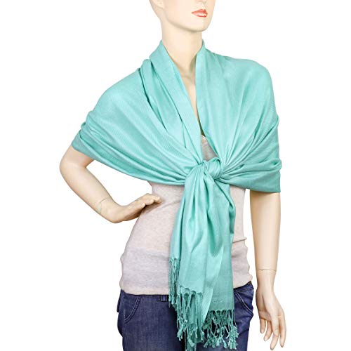 Falari Women's Soft Solid Color Pashmina Shawl Wrap Scarf, for Wedding, Bridesmaid Gifts, Evening Dress - color: Aqua Blue