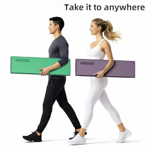 Folding Yoga Mat Extra Thick 0.4 Inch, Foldable Yoga Mat 75 x 26 Inches, TPE Exercise Mat, 7-Panel Non Slip Cushioned Fitness Mat for Yoga, Pilates, Stretching, Home Workout - color: Blue