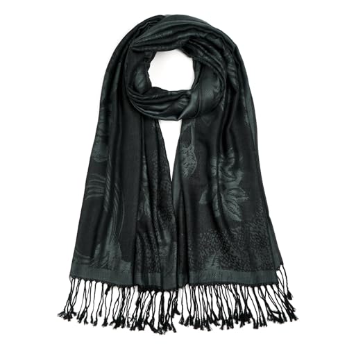 QIUTIMIY Paisley Pashmina Shawls and Wraps for Women Reversible Jacquard Festival Rave Pashmina Scarves with Fringe Vintage - color: Flower13-white Black