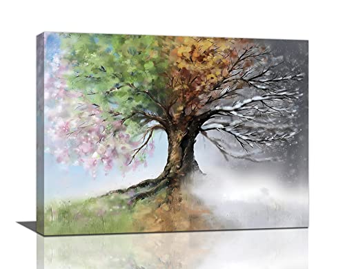 yerretin Tree of Life Wall Art Colorful Country Trees Pictures Wall Decor Rustic Four Season Canvas Painting Modern Artwork Home Decorations for Bathroom Living Room Bedroom Office Framed 16"x12" - color: 4 Season, size: 16"L x 12"W