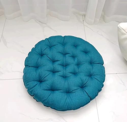 Round Seat Cushion，Japanese Futon,Large Linen Tatami Floor Pillow,Thicken Tufted Cotton Seat Cushion,Solid Color Floor Cushion,Yoga Meditation Cushion Balcony Out(Size:45x45cm(18x18inch),Color:Blue)