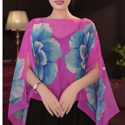 Women's Floral Ice Silk Cooling Sunproof Shawl UV Blocking Lightweight Multi-Way Wrap Beach Cover-Up Chiffon Scarf