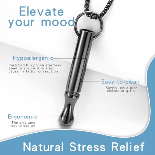 Mindfulness Breathing Necklace Stress Relief Pendant Stainless Steel Anxiety Breathe Necklace for Women Men - color: Black