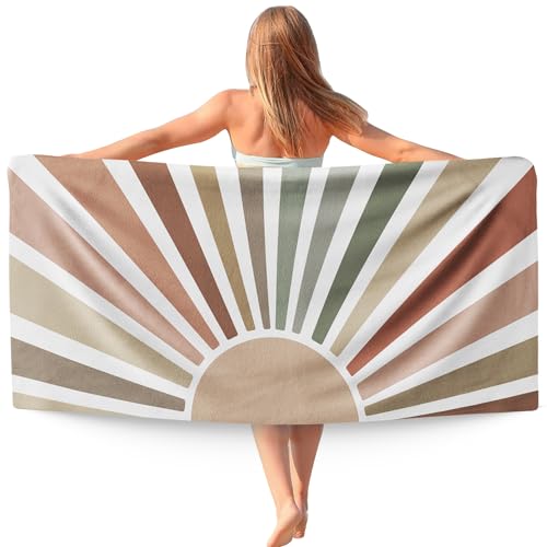 Boho Brown Sun Sunshine Beach Towel, Sunrise Sunset Microfiber Beach Towels Oversized 30x60 Inch for Bathroom, Boho Quick Dry Travel Sand Free Beach Towel Decor for Swimming Pool Camping - color: Brown