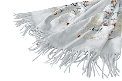Urban CoCo Women's Embroidered Tassel Long Shawl Oversize Scarf Wraps for Women - color: #3-light Gray