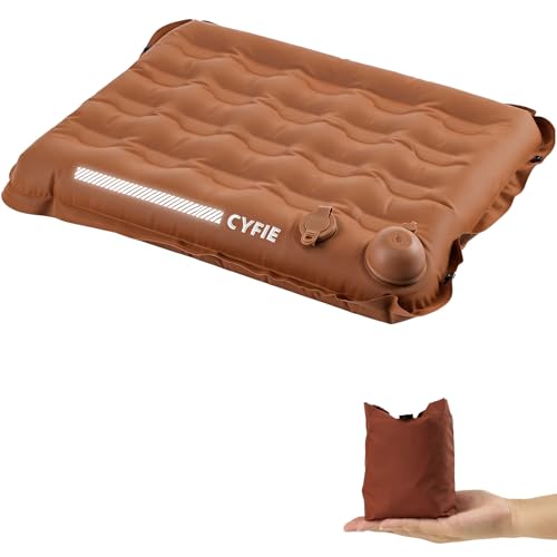 Cyfie Inflatable Seat Cushion for Stadium, Travel, Camping, Sport Event, Portable Press-Inflate Cushion, 2.8" Thick Water-Resistant Lightweight Camping Seat Pad for Outdoor, Brown - color: Brown