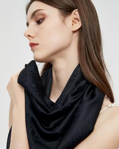 Pashmina Shawl Wrap with Ethnic Paisley Two Tone Jacquard Scarf for Women - color: Paisley-black