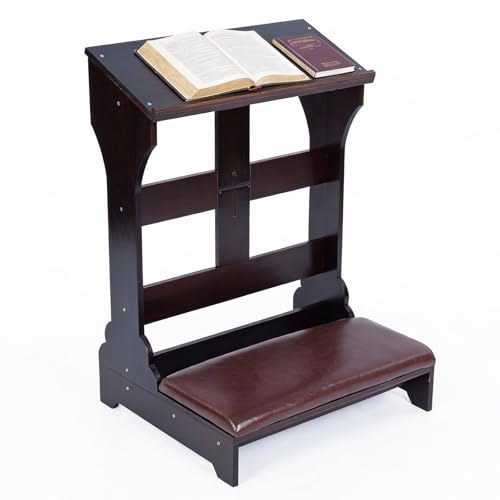 Prayer Bench Kneeler, Solid Pine Wood Kneeling Bench with Cushion for Home and Church, Durable Comfortable Prayer Altar Stool for Catholic Christian Worship