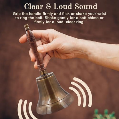 Large & Heavy Solid Brass Loud Hand Call Bell for Weddings, Christmas, School 11"(H) 5"(D) Antique Brass by THDC - color: Antique