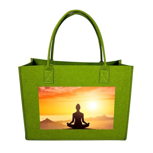 Yoga Meditation Shopping Bag for Unisex, Tote Bags, Shoulder Bags with Handles for Work, Felt Handbag - color: Light Green