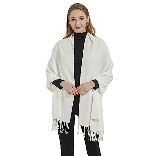 Soft Silky Pashmina Shawl Wraps Solid Colors Scarf for Wedding Evening Dresses - color: K-cream