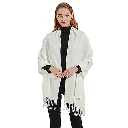 Soft Silky Pashmina Shawl Wraps Solid Colors Scarf for Wedding Evening Dresses - color: K-cream