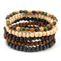 5-Piece,Bohemia Wooden Bead Bangle Bracelet Set for Women Men Round Beaded Stretch Bracelets Unisex Yoga Cuff Bracelet Jewelry Set