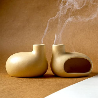 MOUGIGI Palo Santo Holder - Ceramic Incense Burner for Palo Santo Sticks, Cone, and Spiritual Sage - Modern Chiminea for Meditation - Handcrafted Smudge Bowl and Meditation Gift - color: Glazed Ceramics - Beige