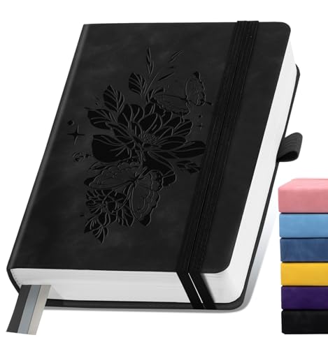 Lined Journal Notebook 365 Pages, A5 Leather Journals for Writing Women & Men, Hardcover Notebook with 100GSM Thick Paper, Daily Journal Notebook for Travel, Work, School, Note Taking, College Ruled - color: Black, size: Ruled-A5