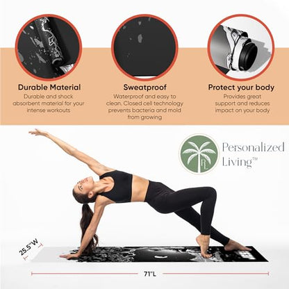 Custom Yoga Mat | Ships Next Day | Customize | Workout Mat for Men and Women | Non Slip Rubber Exercise Mat | 4mm Thick Gym Mat for Meditation, Pilates, Yoga, Gym - color: Greyscale