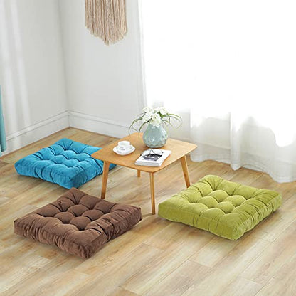 Solid Square Floor Pillow Pouf Thicken Pillow Seat Corduroy Chair Pad 22x22 inch Seat Cushion for Yoga Meditation Living Room Balcony Office (Brown)