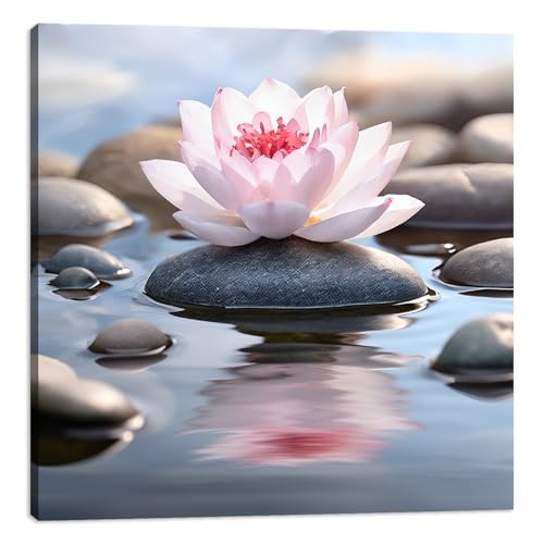 Zen Canvas Wall Art, Blooming Flower on Stone Painting Picture Nature Meditation Still Life Poster Print for Bathroom Yoga Meditation Spa Room Decor(Artwork-02, 12"x12") - color: Zen Artwork 02, size: 12"L x 12"W