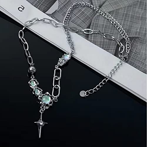 Y2k Irregular Necklace Star Pendant Moonlight Stone Fashion Collar Chain Design Spicy Silver Jewelry for Women - color: Style2