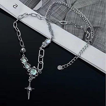 Y2k Irregular Necklace Star Pendant Moonlight Stone Fashion Collar Chain Design Spicy Silver Jewelry for Women - color: Style2