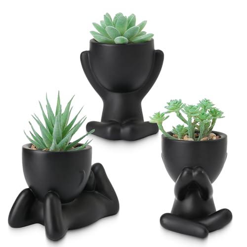 ALAGIRLS 3pcs Fake Green Succulents Plant Sets,Plastic Artificial Plant Decor Indoor Small Potted Faux Succulents for Bathroom Living Room Office - color: Green