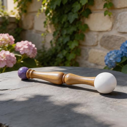 Singing Bowl Mallet,Rubber Mallet Striker with Silicone Head and Wooden Handle and Crystal Sphere for Playing Quartz Crystal Singing Bowls(Purple)